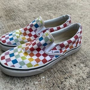 Vans rainbow checkerboard slip-on sneakers 👟